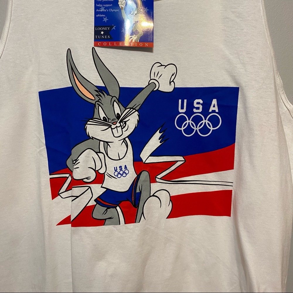 Vintage 90s Warner Bros Olympics USA Bug Bunny Tank Top NWT XL - Picture 2 of 6